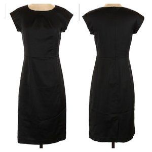 Banana Republic Size 8 Black Sheath Silk Feel Dress with Cap Sleeved